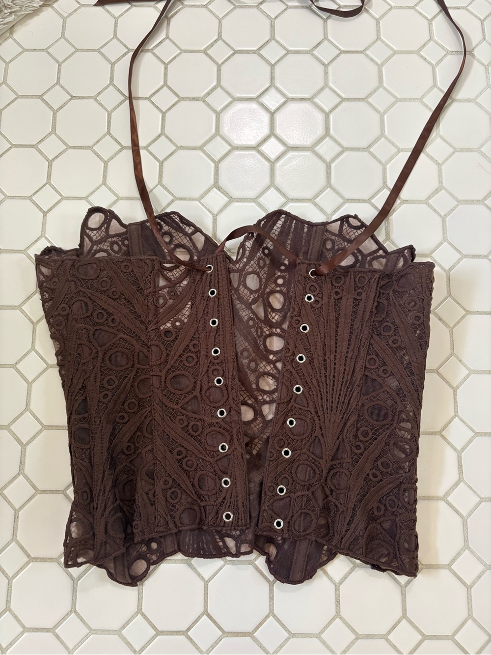 Brown Lace Corset Top - Picture 2 of 3